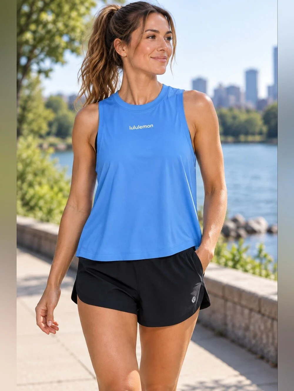 Lululemon Pace Crush Cross-Back Graphic Tank Top Blue Size Medium New